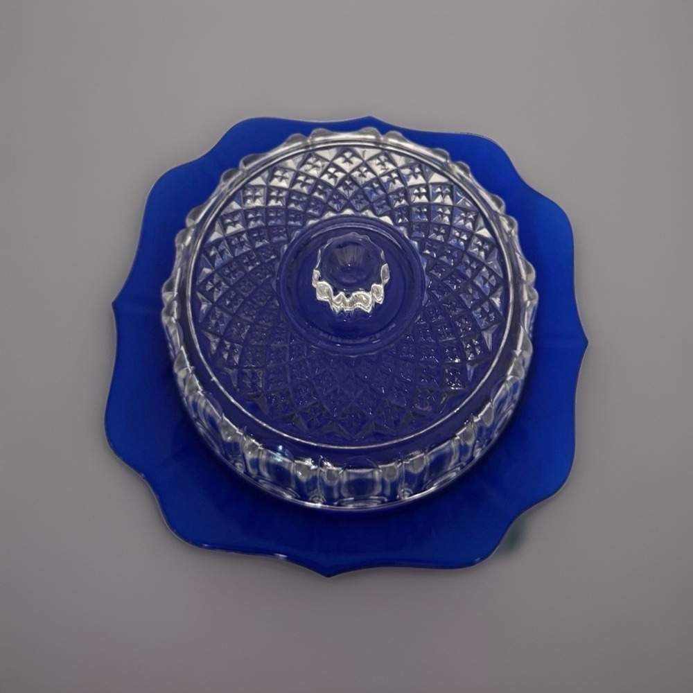 Vintage Imperial Glass Cobalt Blue Petite Butter Cheese Dish Clear Dome Lid EUC